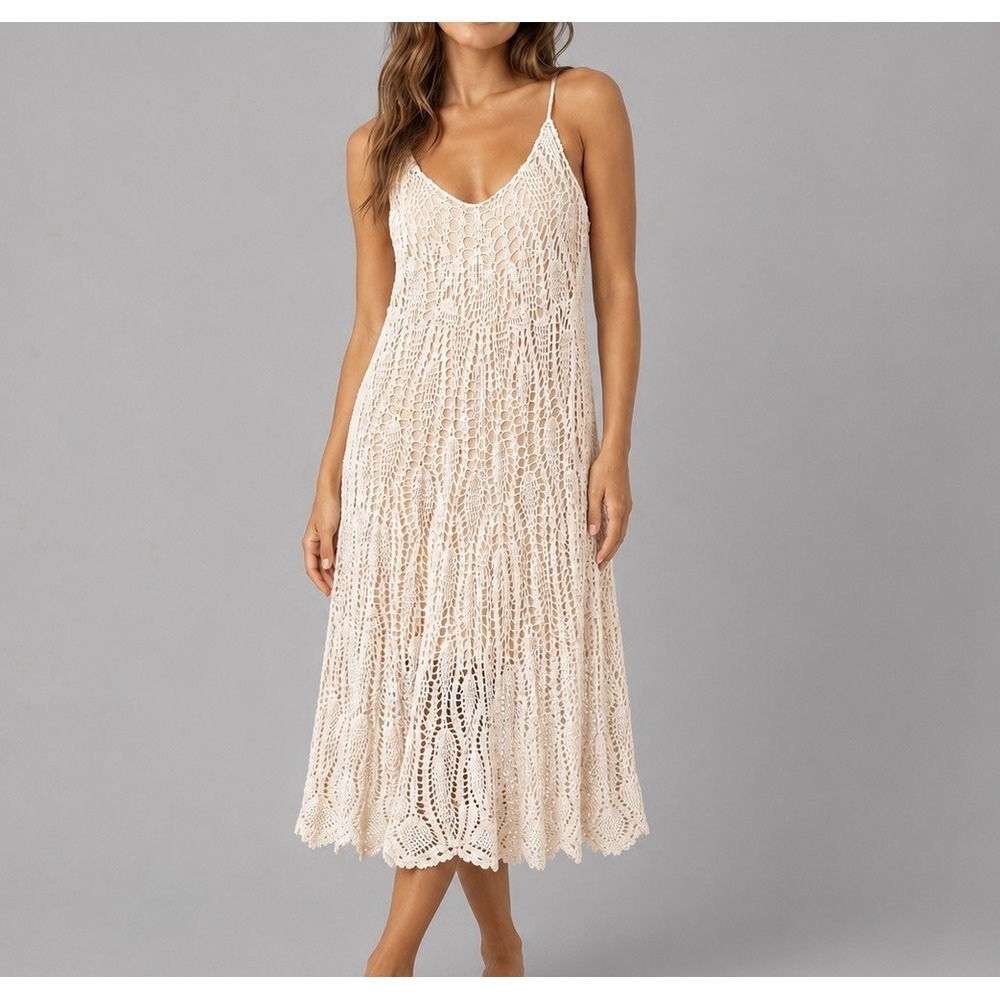 Zara Crochet Boho Fairy Slip Dress Medium Resort Festival Coastal Sheer Midi